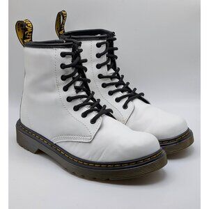 Doc Dr. Martens Zavala J Combat Boots White Leather Lace Up Youth Girls Size 3